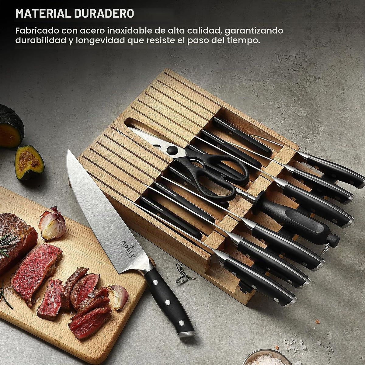 Juego de cuchillos con bloque, N NOBLE FAMILY, juego de 16 cuchillo...