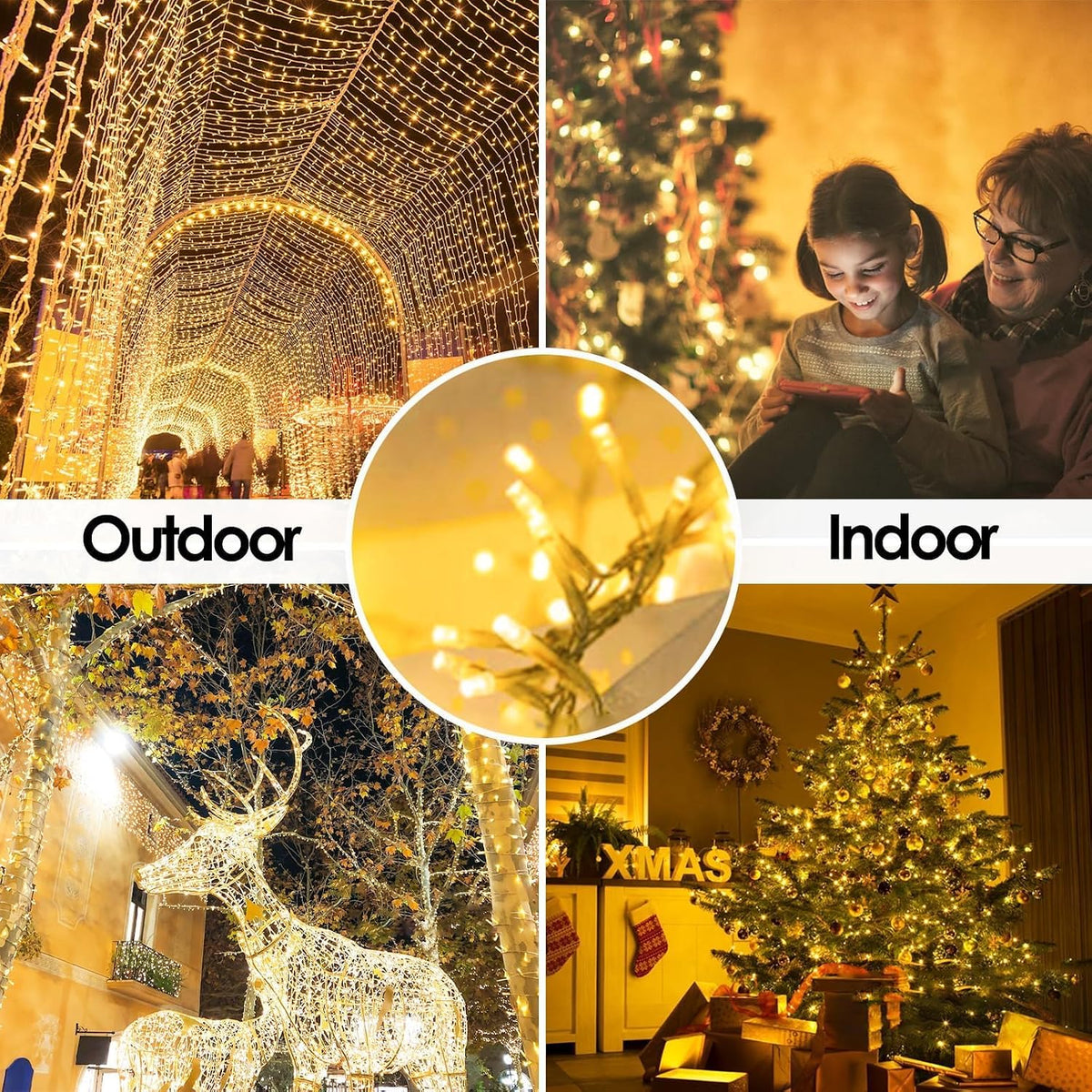 Paquete de 2 tiras de 200 luces LED de 66 pies para interiores y ex...