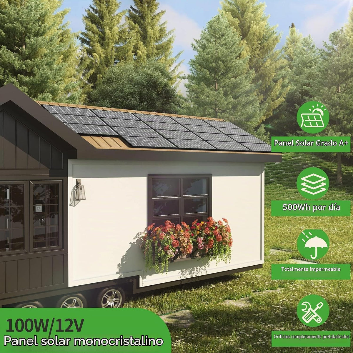 JJN Panel solar de 100 W, paneles solares de 12 voltios de alta efi...