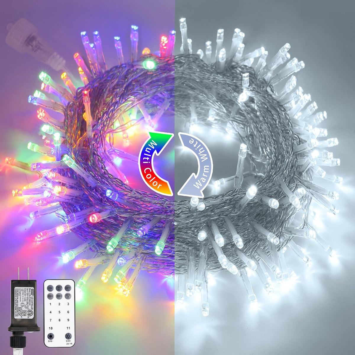 Luces navideñas JMEXSUSS 200LED, cambio de color, cable transparent...
