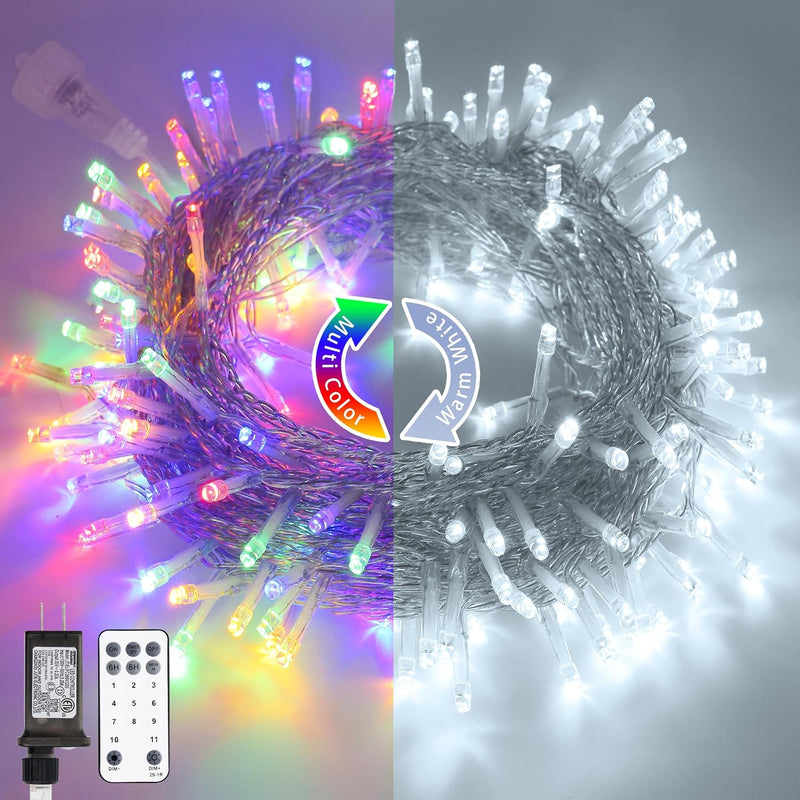 Luces navideñas JMEXSUSS 200LED, cambio de color, cable transparent...