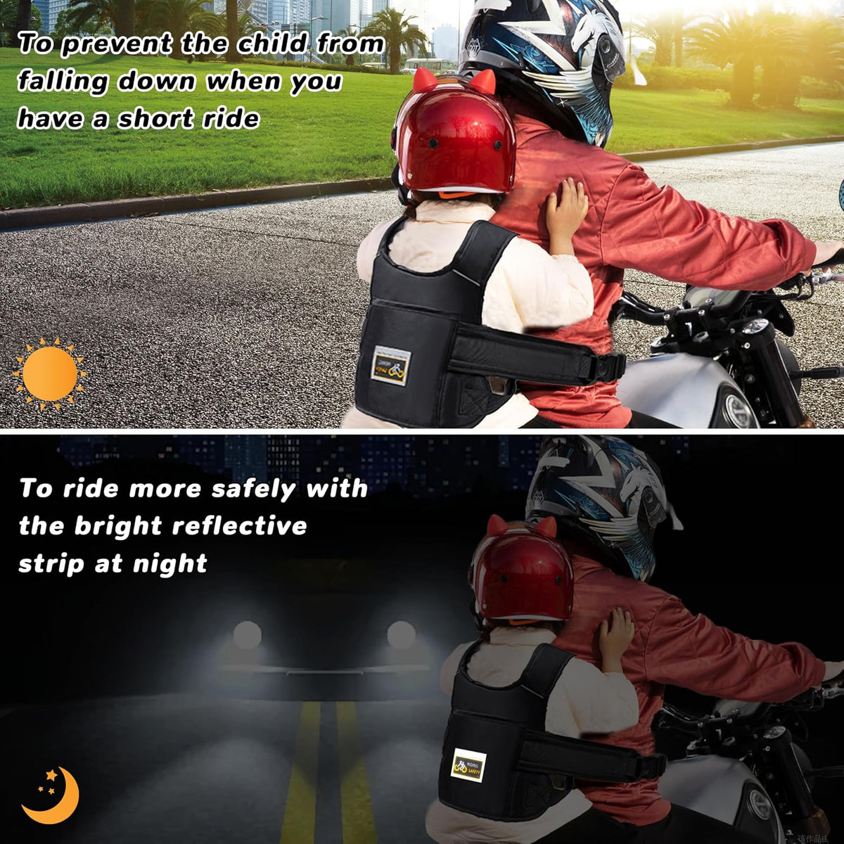 YISNDYA Arnés de seguridad para motocicleta para niños Tira reflect...