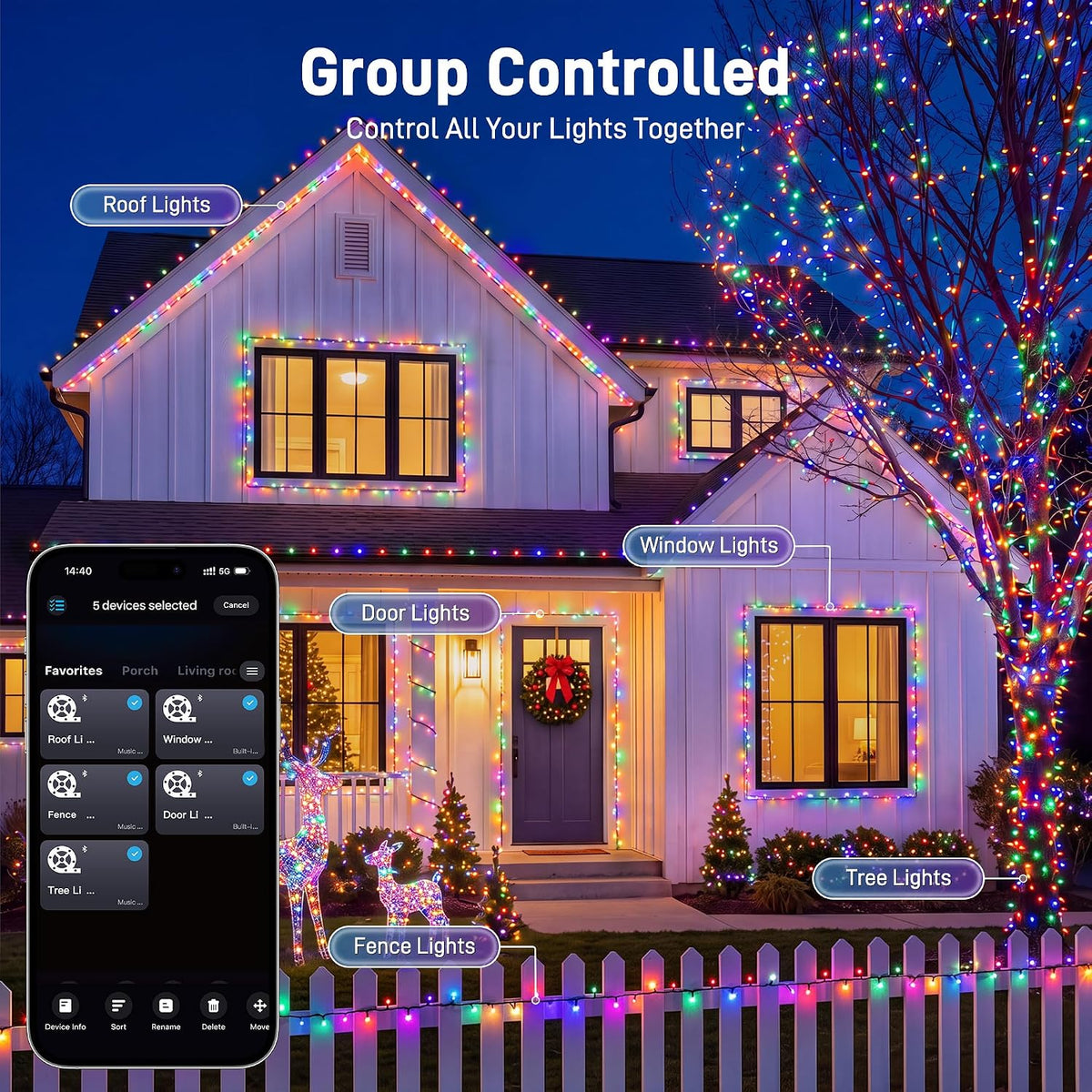 Ollny Luces de Navidad inteligentes, 197FT 600 LED RGBW luz cambian...