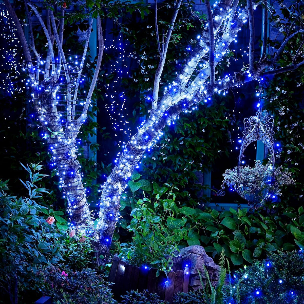 JMEXSUSS - 250 luces LED de Navidad azules y blancas, tira de luces...