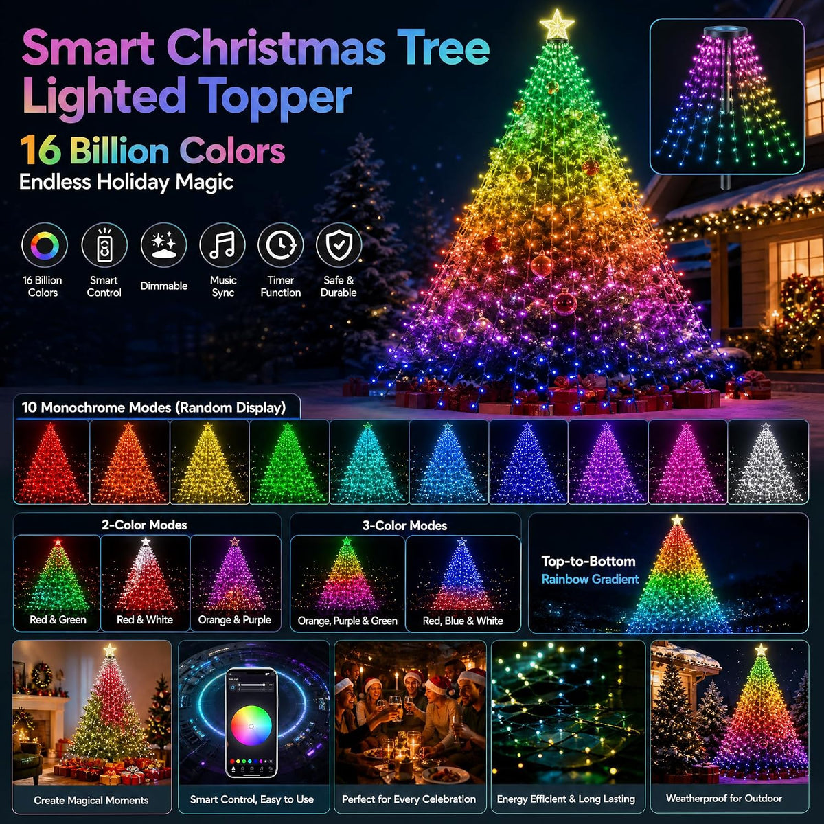 Dazzle Bright 448 luces LED inteligentes que cambian de color en ca...