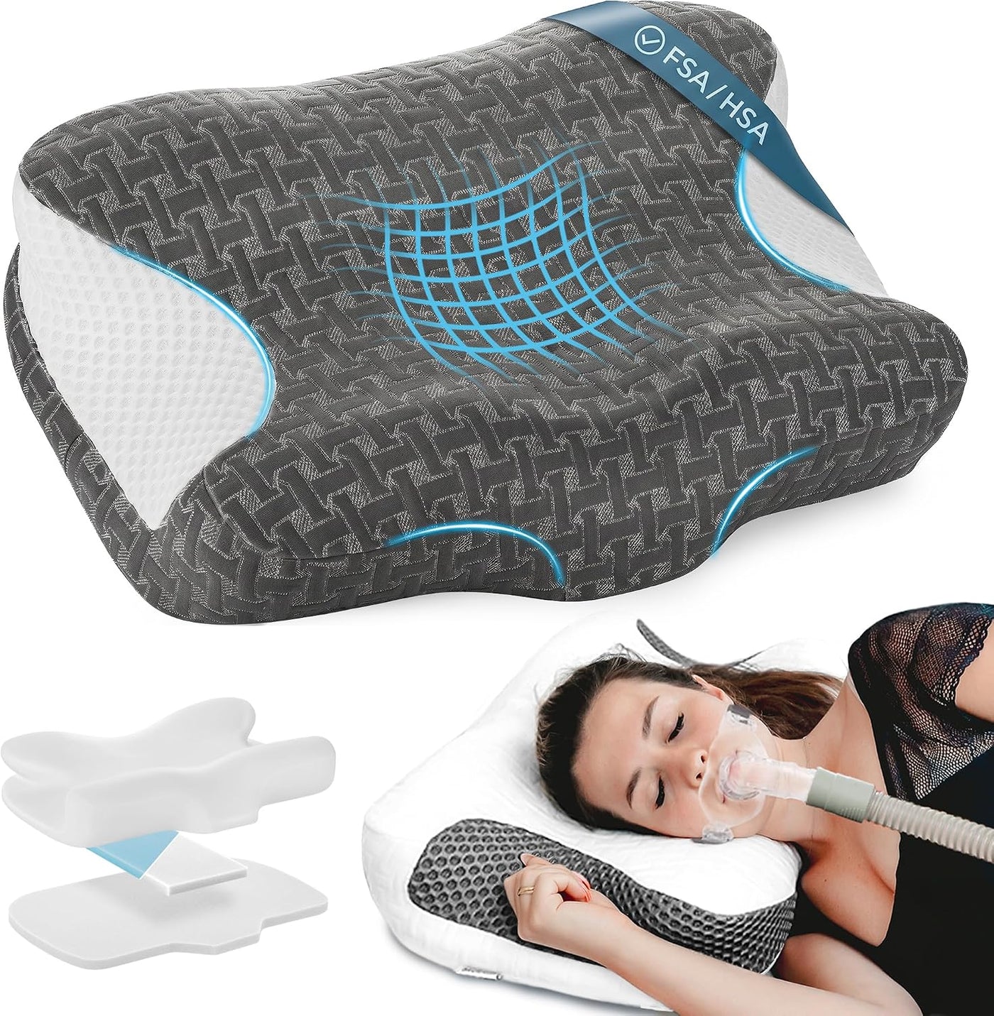 Elviros Almohada CPAP HSA\/FSA para personas que duermen boca arrib...