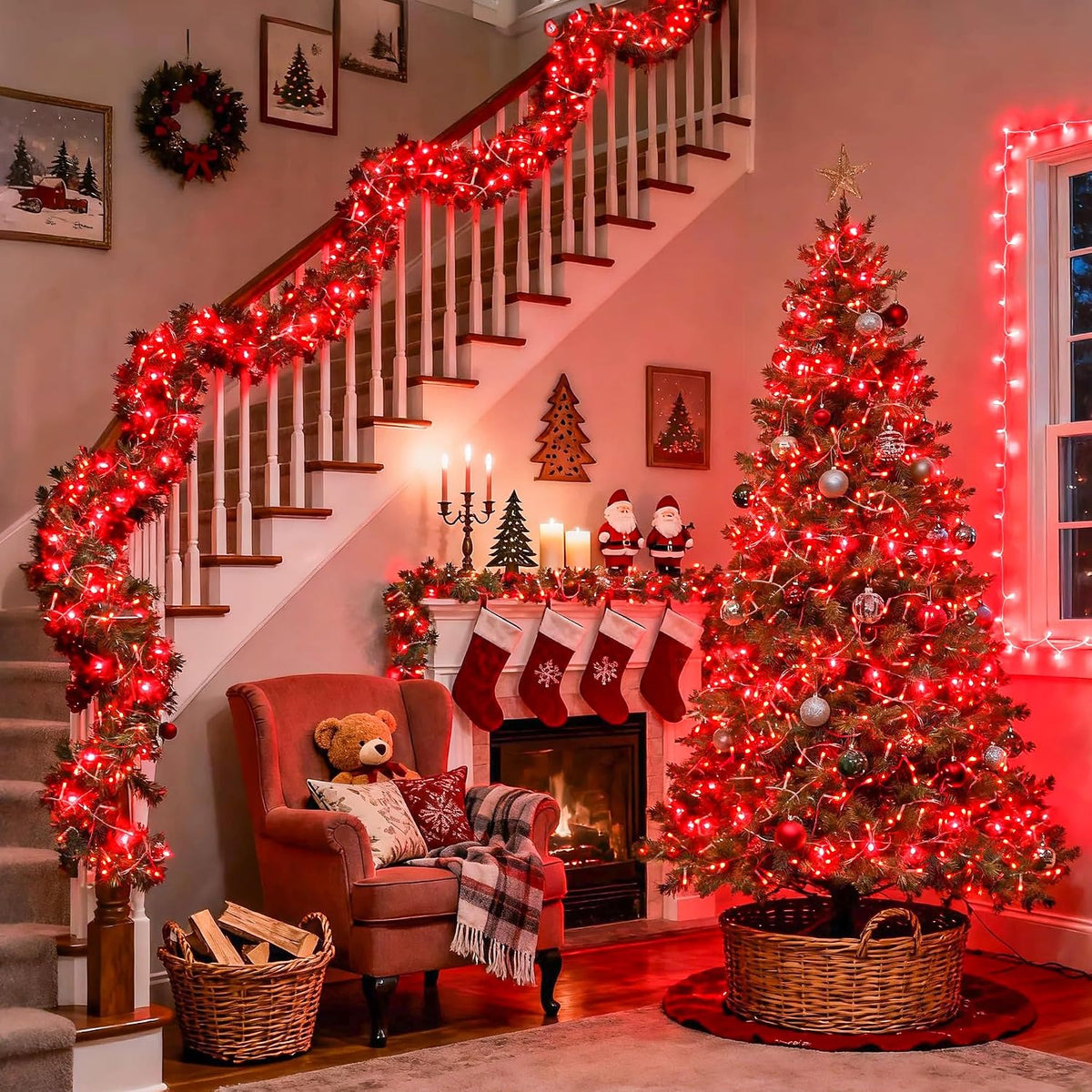 JMEXSUSS 400 luces LED rojas de Navidad, cadena de luces de 132 pie...