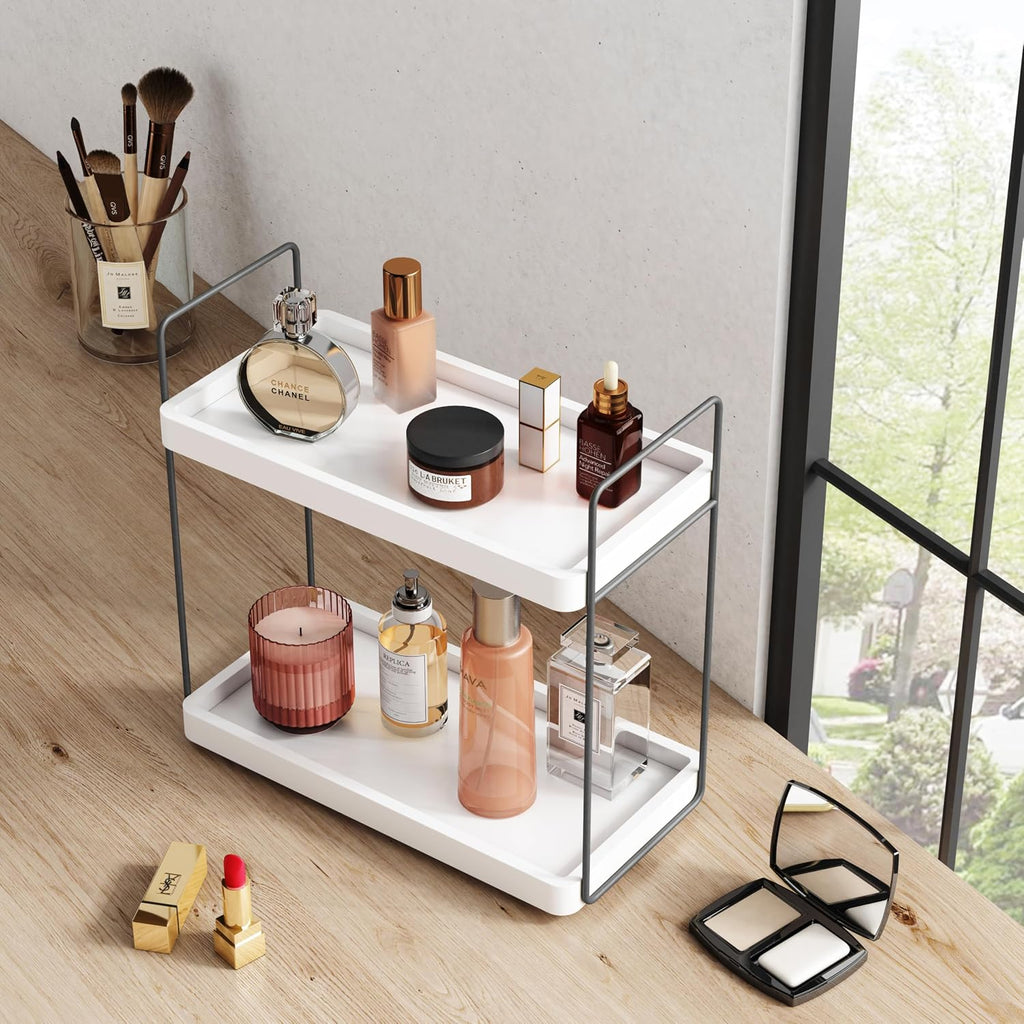 Forbena Organizador de baño blanco para encimera, estante organizad...