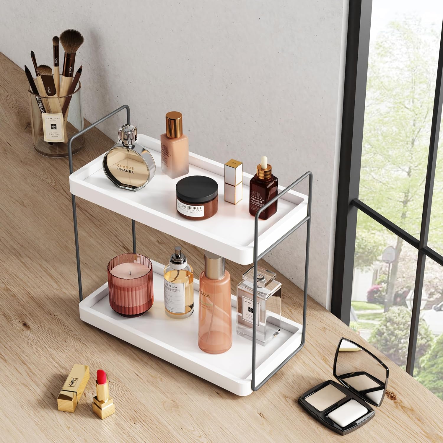 Forbena Organizador de baño blanco para encimera, estante organizad...