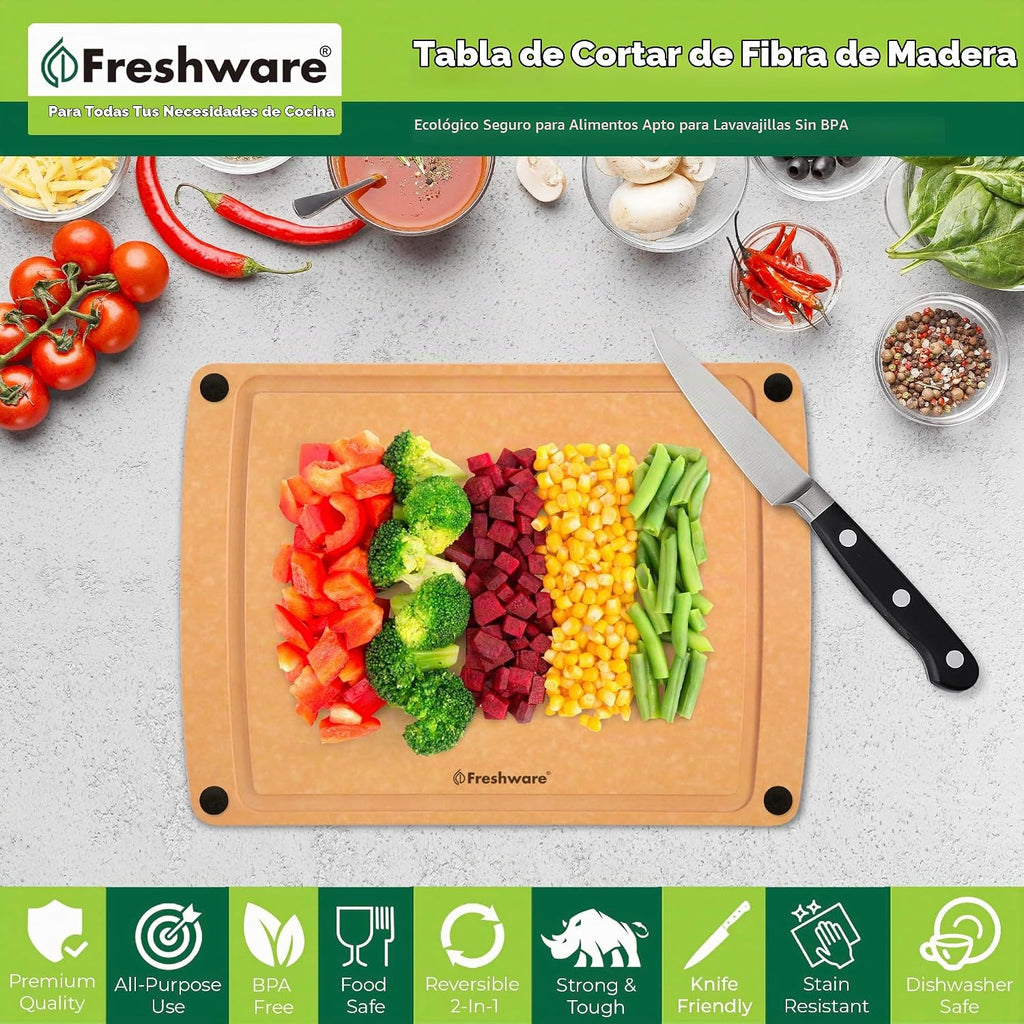 Freshware Tablas de cortar de madera para cocina, ranura para jugos...