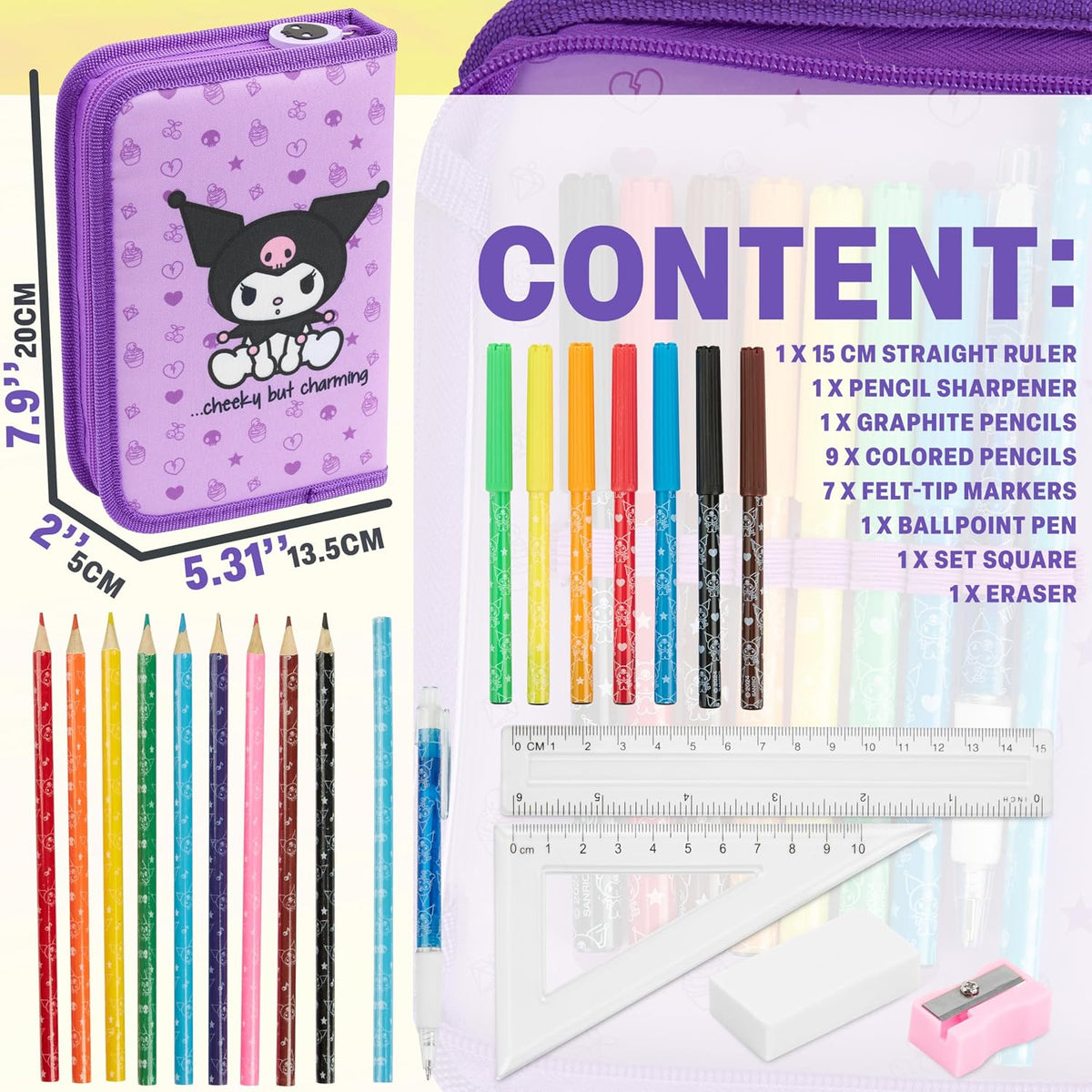 Hello Kitty Sanrio - Estuche para lápices Kawaii para niños, marcad...