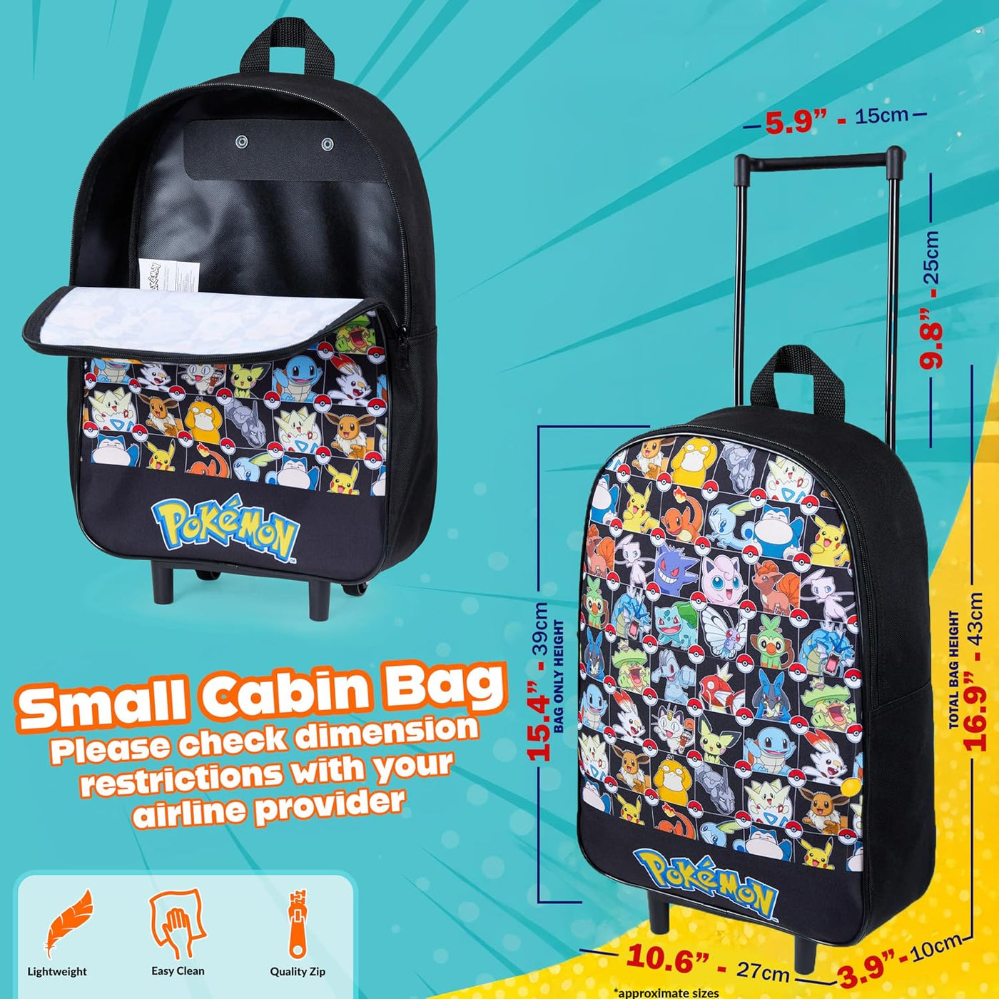 Pokemon - Maleta plegable para niños, 15 pulgadas, 10.5 litros, 2 r...