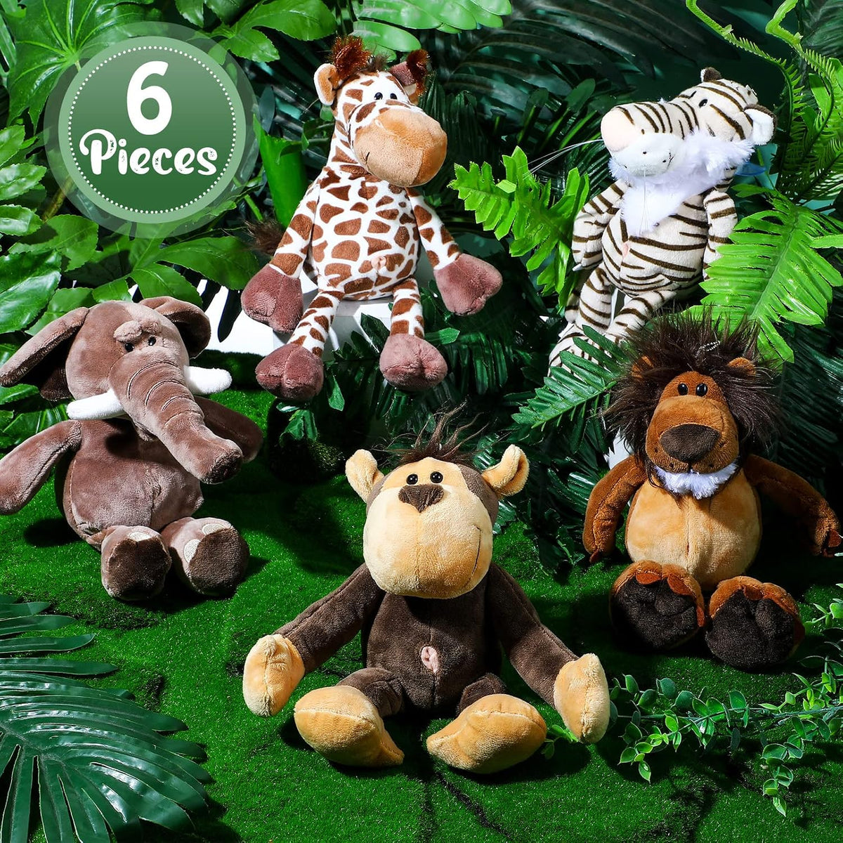 Zhanmai Juego de 6 juguetes de peluche de animales de safari de la...