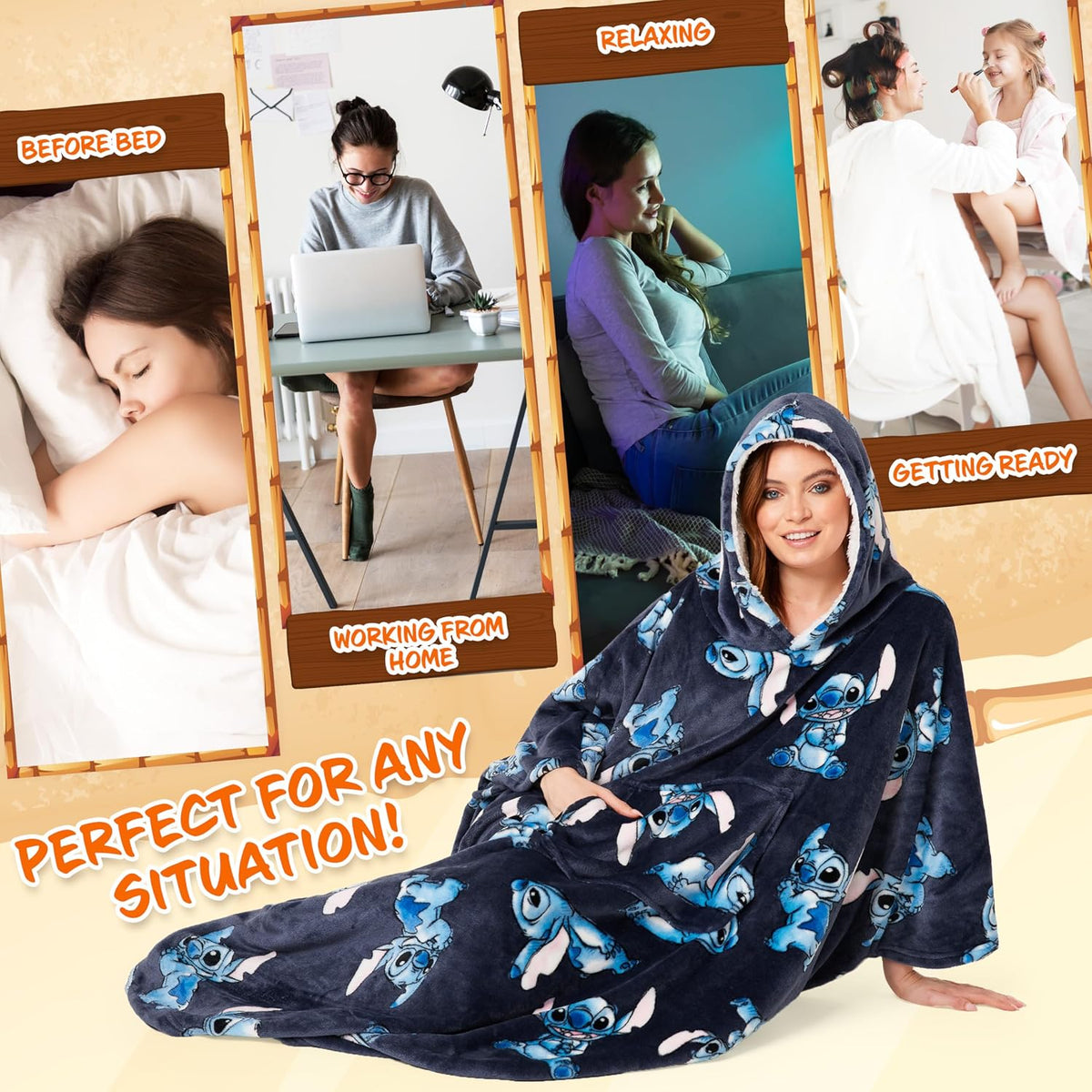 Disney Manta con Capucha de Stitch para Mujeres y Adolescentes - Po...