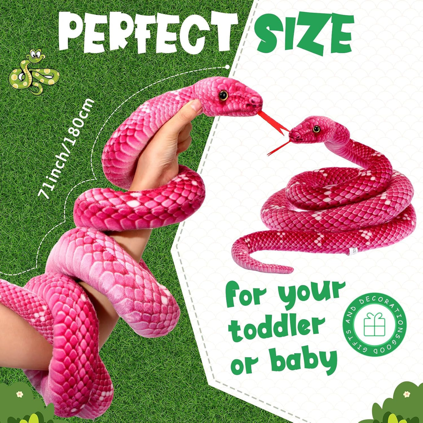 Hiboom Peluche de serpiente gigante de 71 pulgadas, juguete de boa...