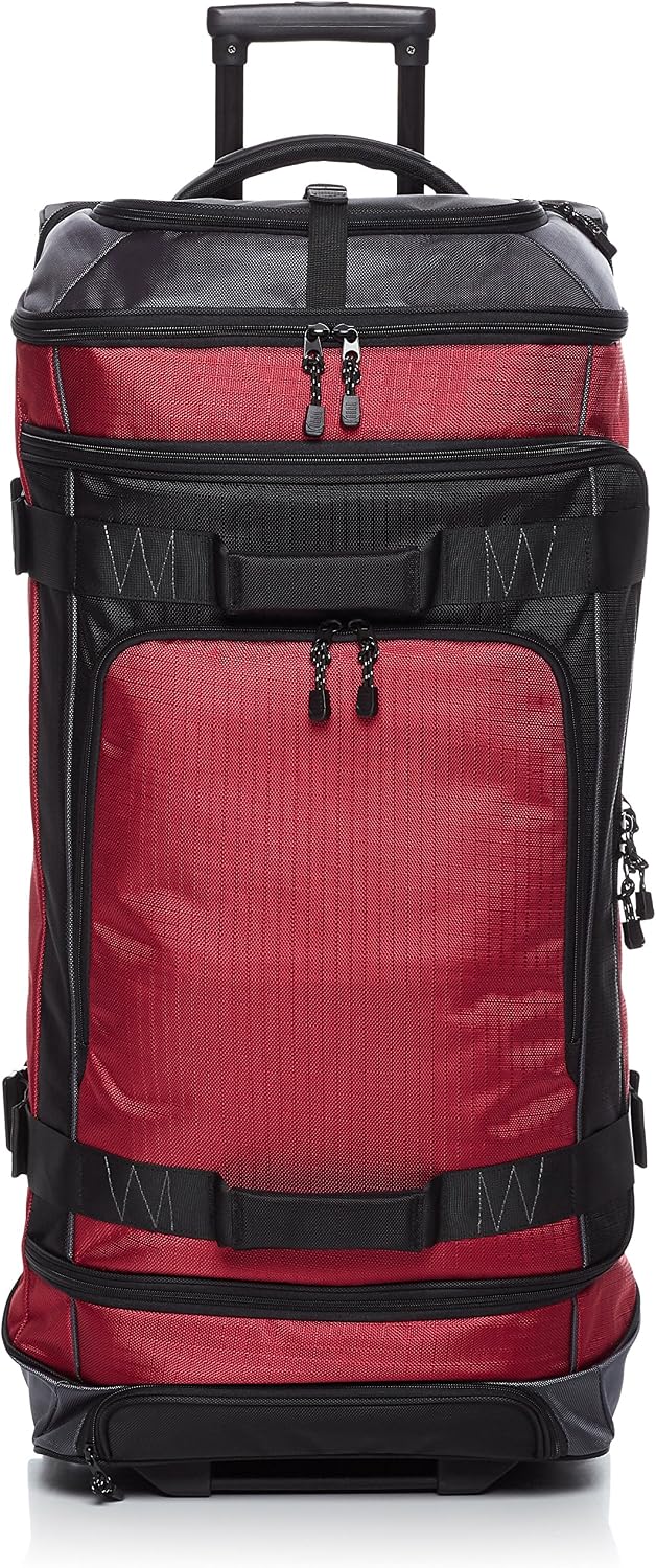 Amazon Basics - Bolsa de viaje con ruedas de Ripstop, Rojo