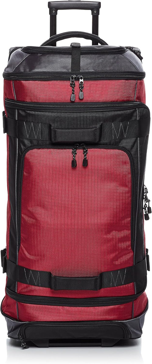 Amazon Basics - Bolsa de viaje con ruedas de Ripstop, Rojo