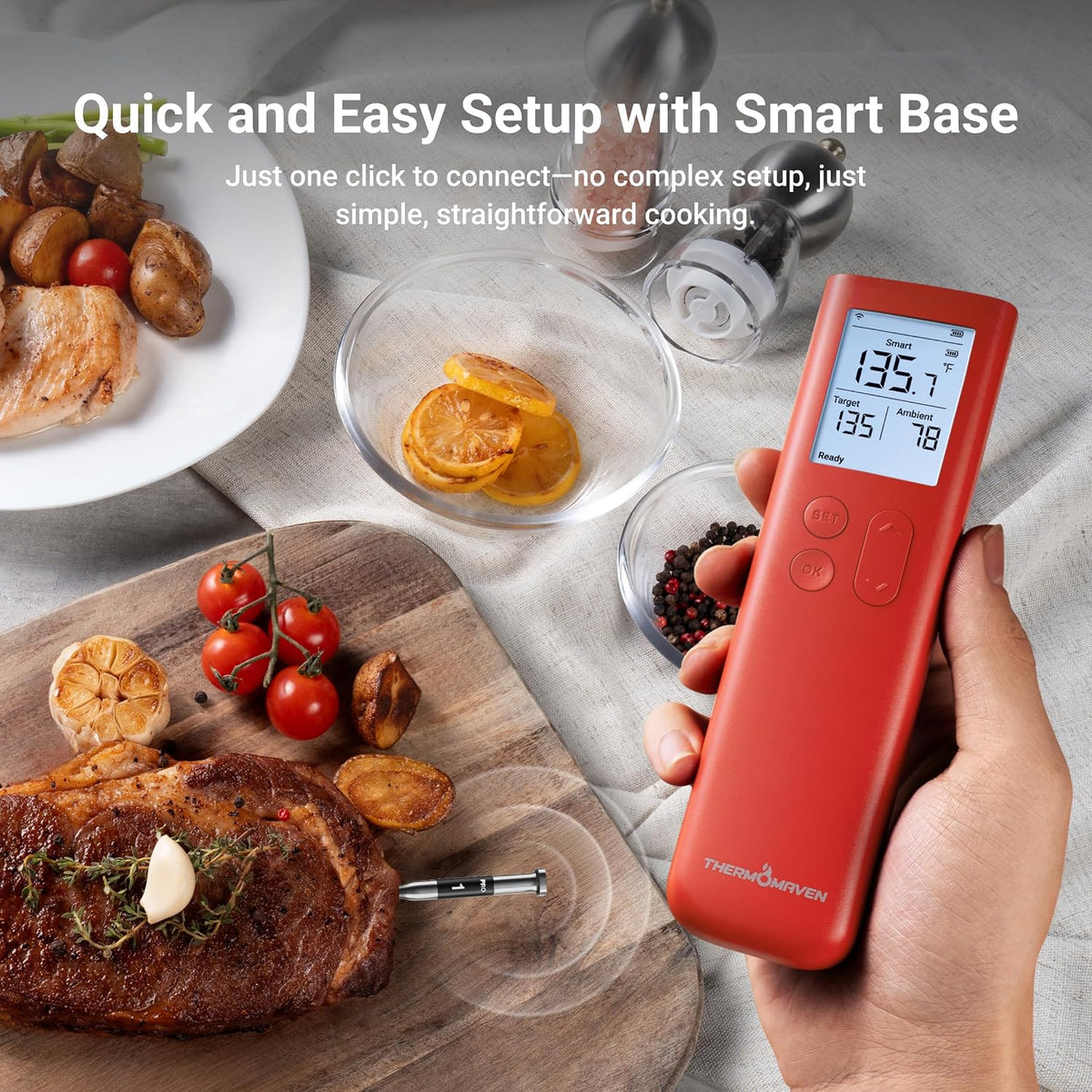 Termómetro inalámbrico inteligente para carne ThermoMaven Sub-1G co...