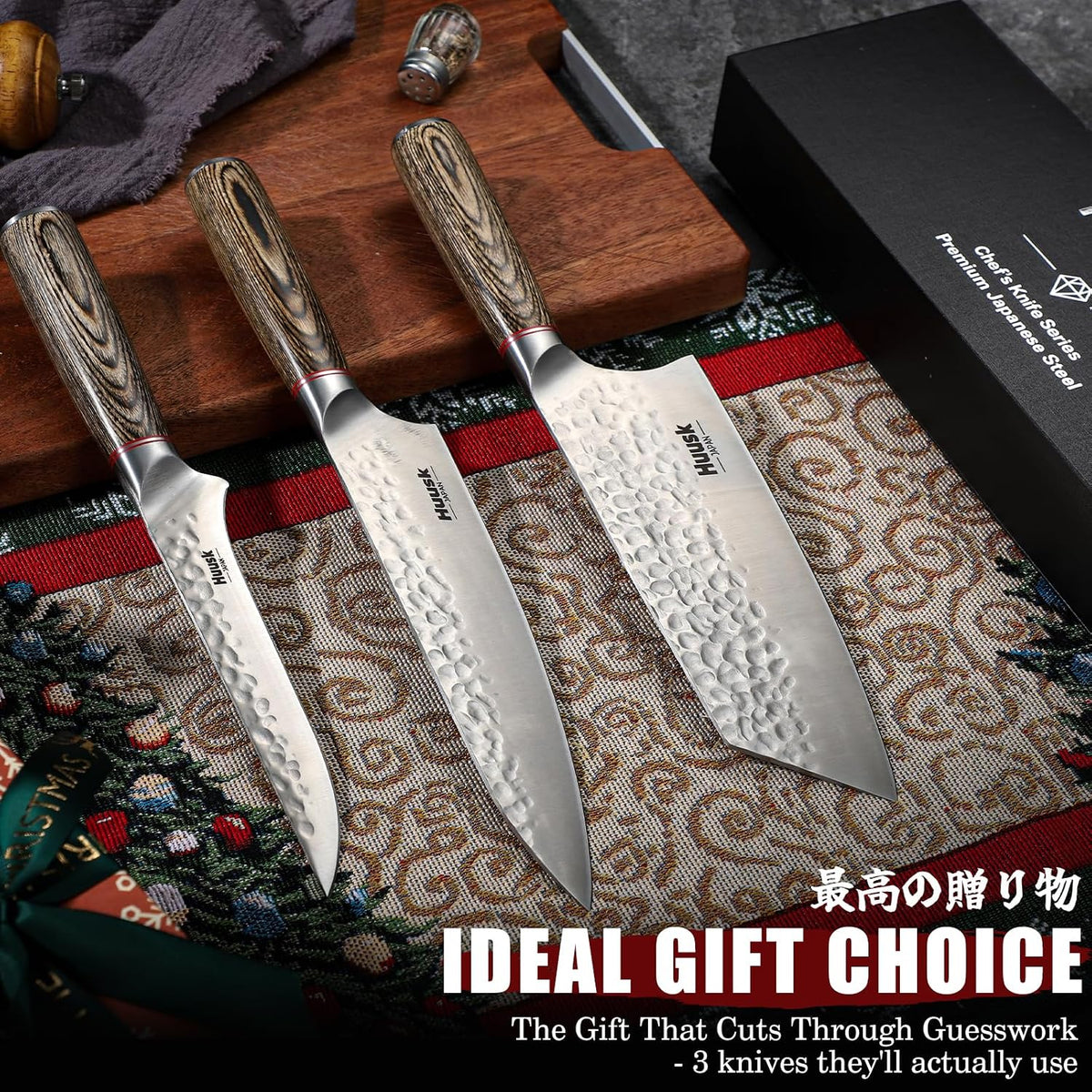 Huusk - Juego de 3 cuchillos de cocina japoneses, juego de cuchillo...