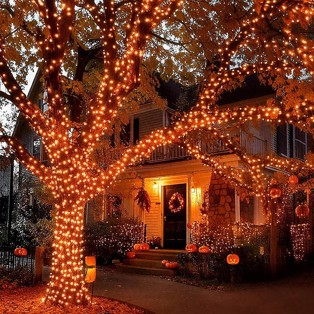 VTECHOLOGY Luces de árbol de Navidad naranja de 66 pies con 200 luc...