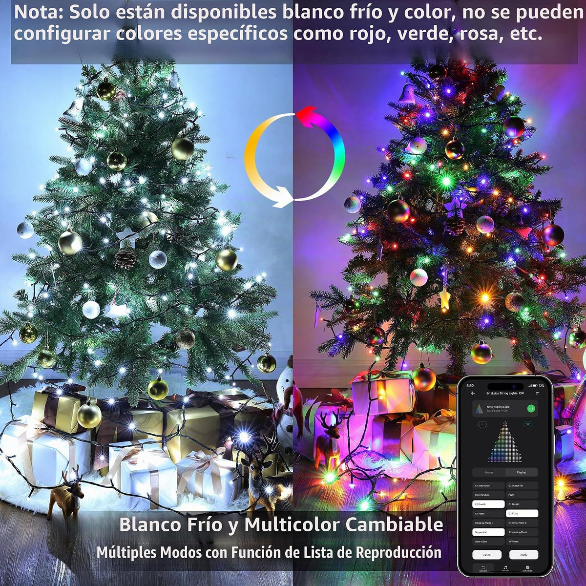 BrizLabs - Luces navideñas que cambian de color, color blanco y mul...