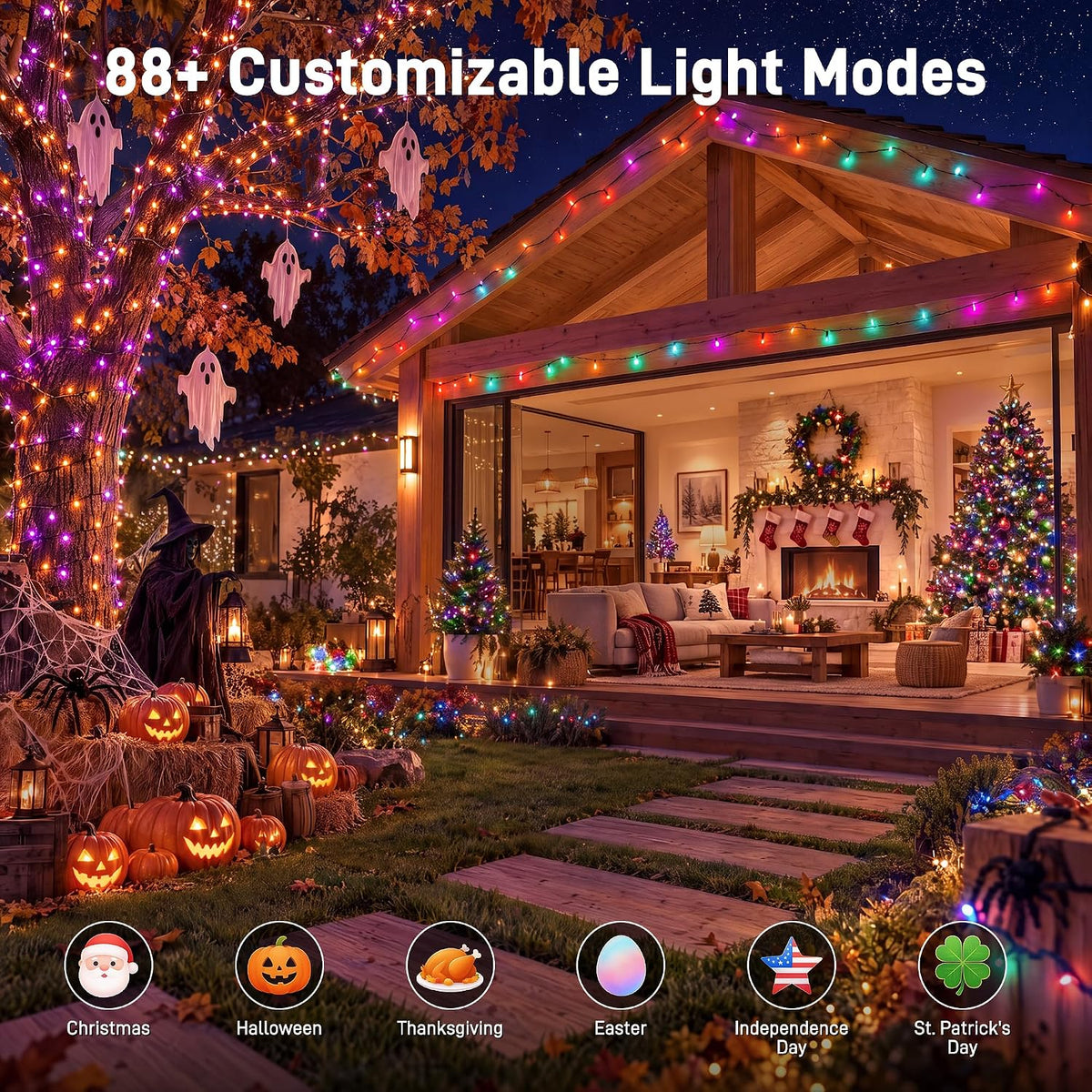 Ollny Luces de Navidad inteligentes, 197FT 600 LED RGBW luz cambian...