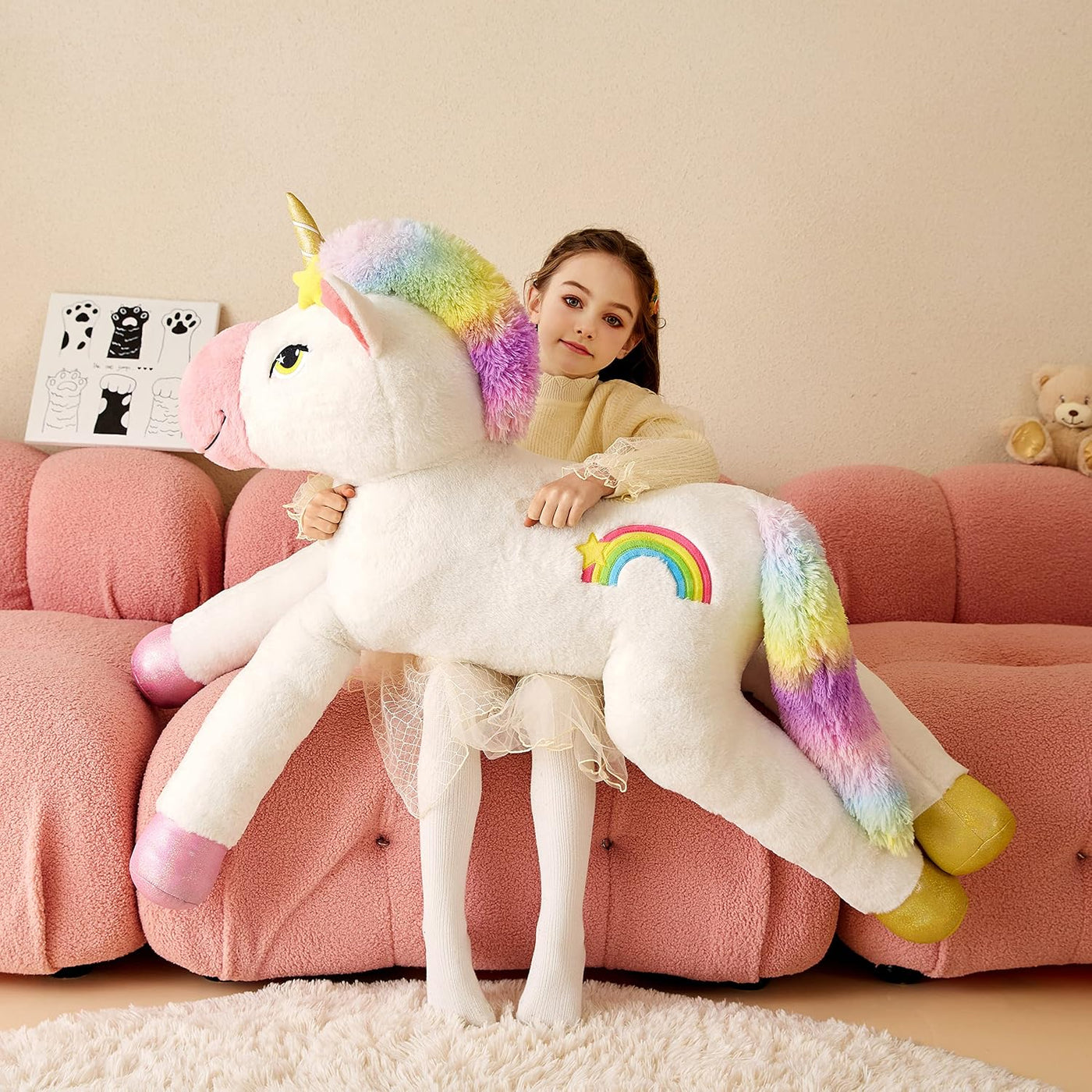 Tumyay Peluche de unicornio gigante, juguete suave de 51 pulgadas,...
