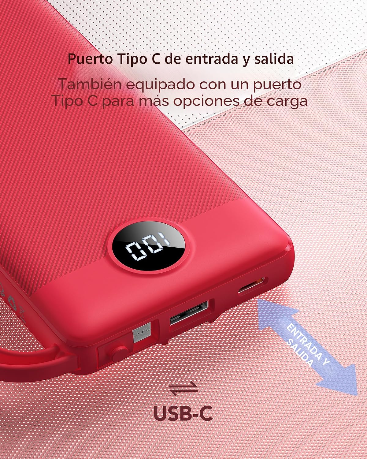 Cargador portátil VRURC, 4 cables integrados y banco de energía con...