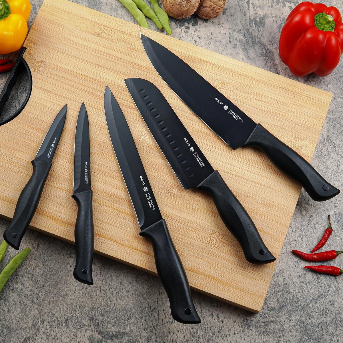 NULAS Juego de bloques de cuchillos de cocina de 15 piezas con afil...