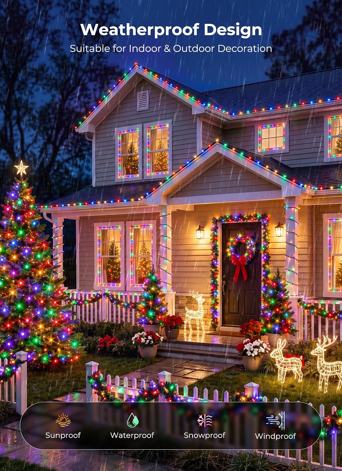 Brightown Guirnalda de luces inteligentes de Navidad, 400 LED 132 p...