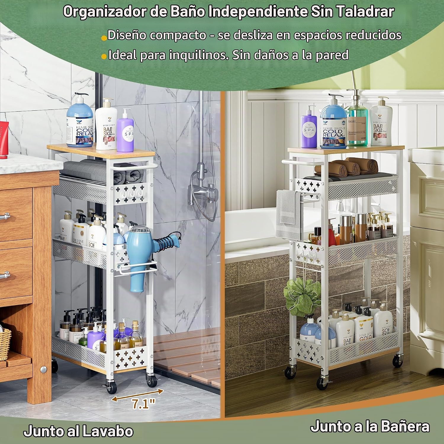 OKZEST Organizadores de baño delgados y carrito de almacenamiento c...