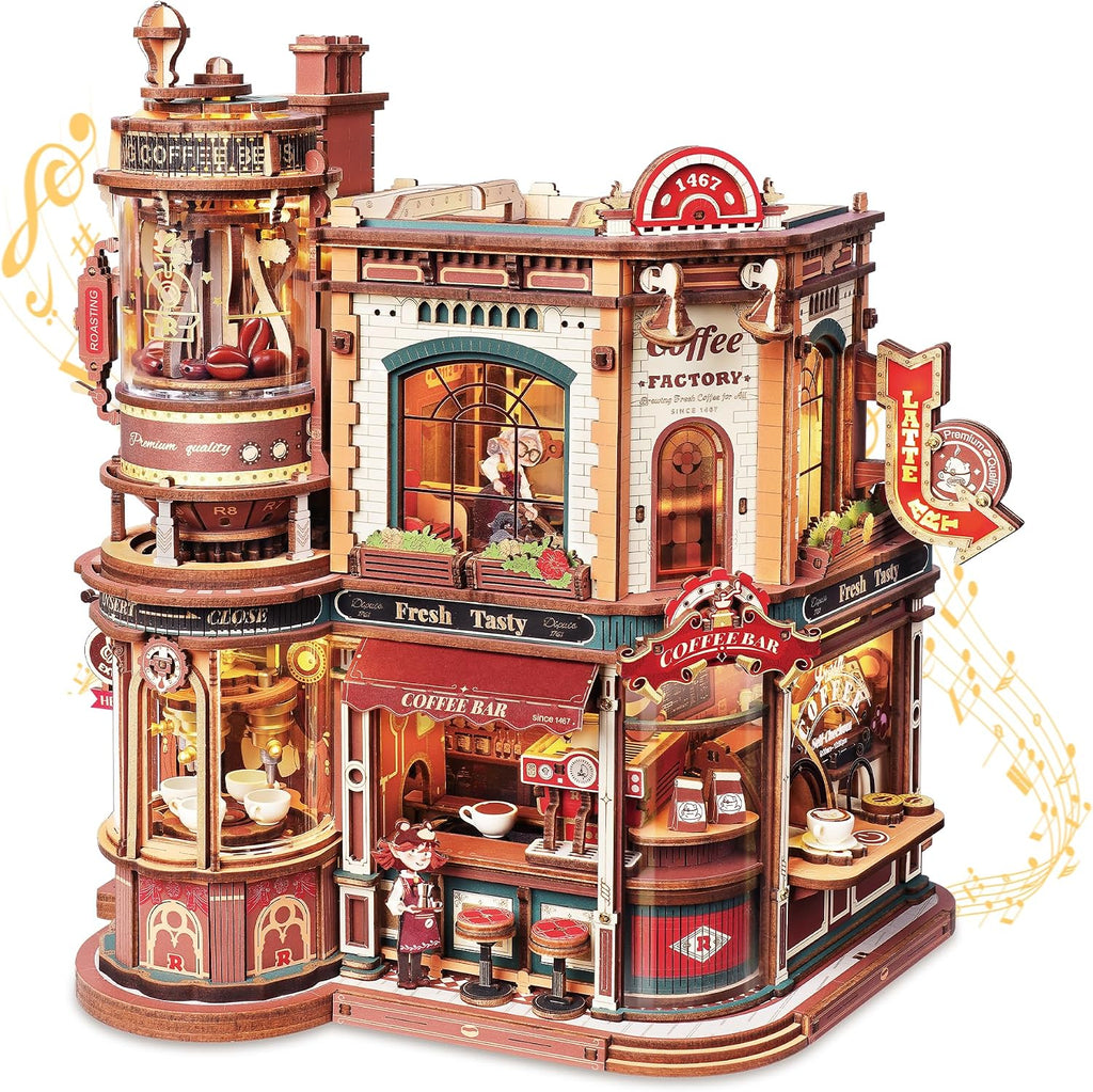 ROKR Moving Dream Coffee Factory DIY Kit de casa en miniatura – Rom...
