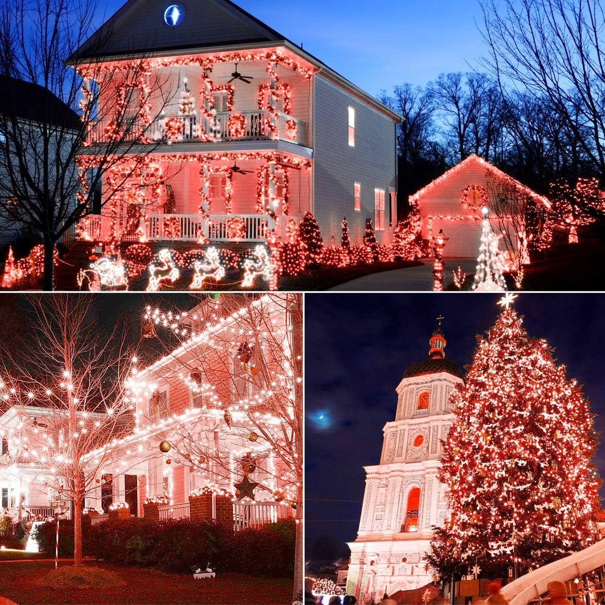 Aiddomm 100 unidades de luces LED de Navidad - 50 pies 5mm rojo gra...