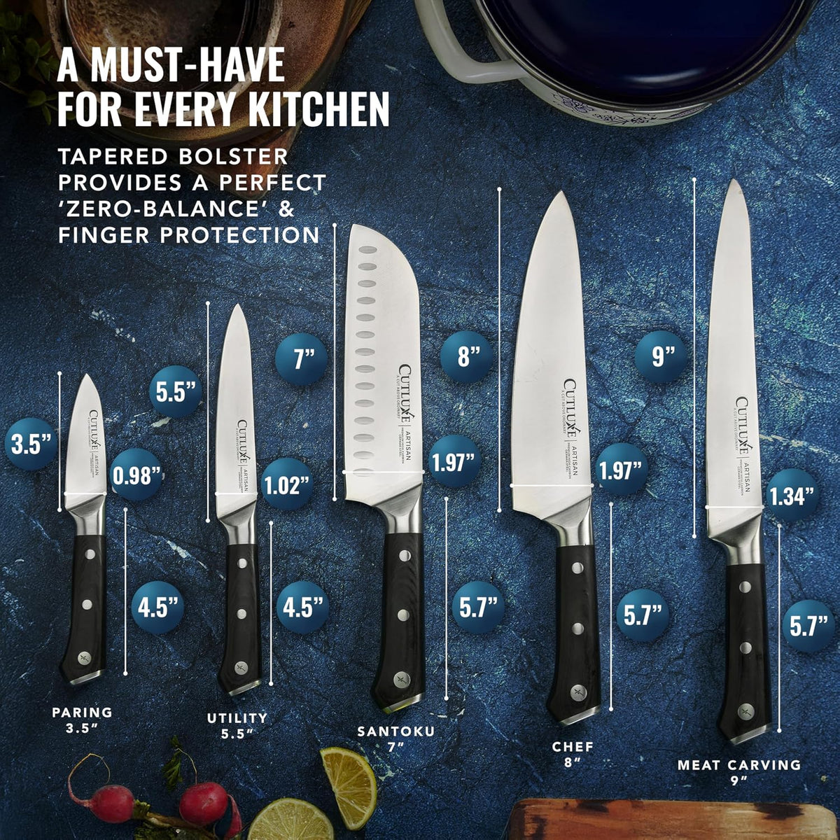 Cutluxe Cuchillos de Cocina, Juego de 5 Cuchillos de Chef \u2013 Ac...