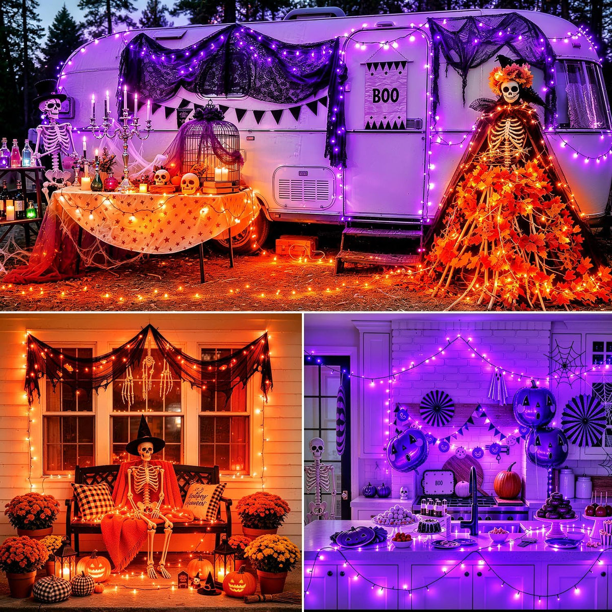 JMEXSUSS 250 luces LED de cadena de Halloween de 91.5 pies, de colo...