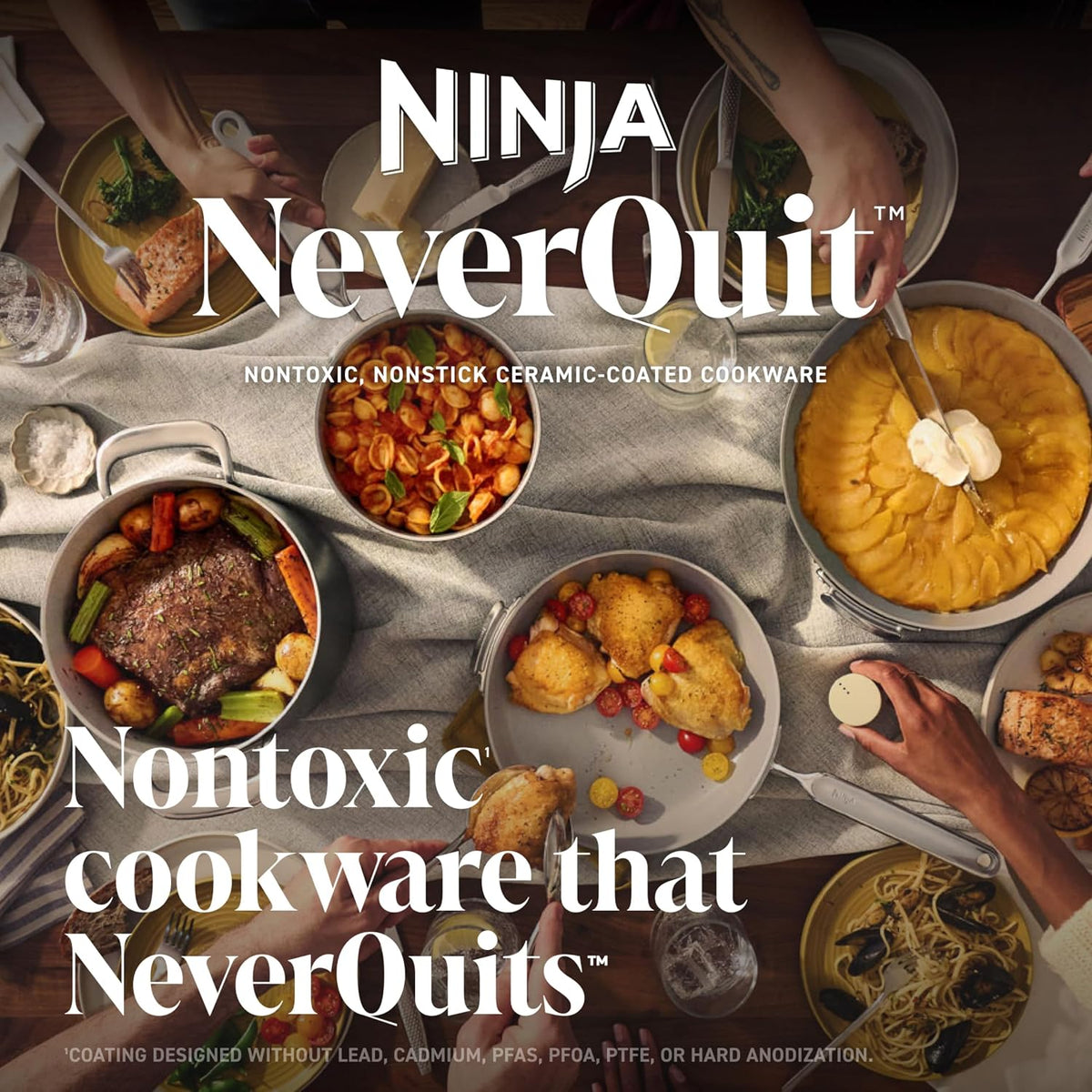 Ninja NeverQuit CQ13000GN6 - Juego de sartenes de cerámica, 3 pieza...