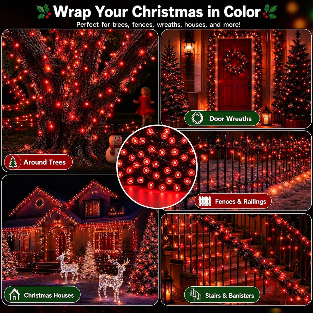TW SHINE Luces de Navidad, 200 luces LED de 66 pies para exteriores...