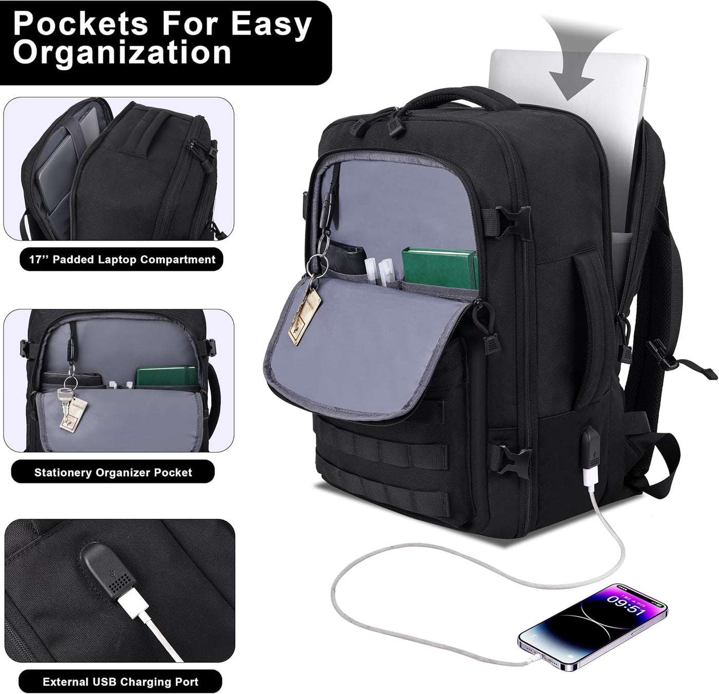 MOZETO Mochila de mano aprobada por la TSA, mochila de viaje táctic...
