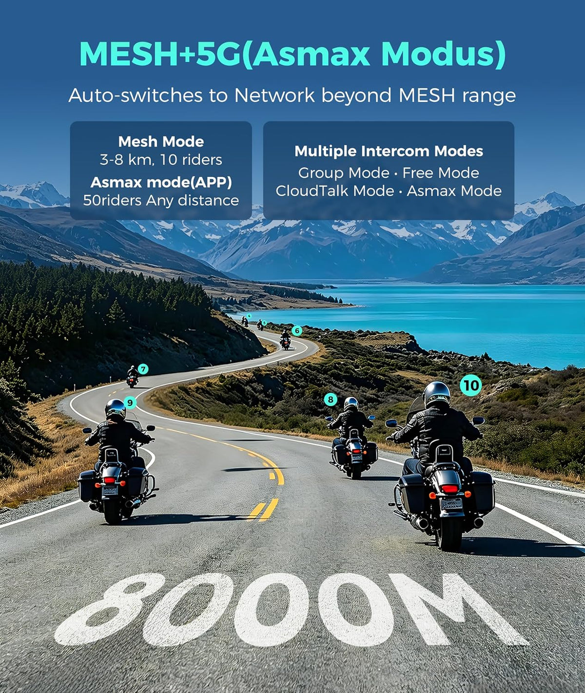 ASMAX Auriculares Bluetooth F1 para motocicleta con control de voz...