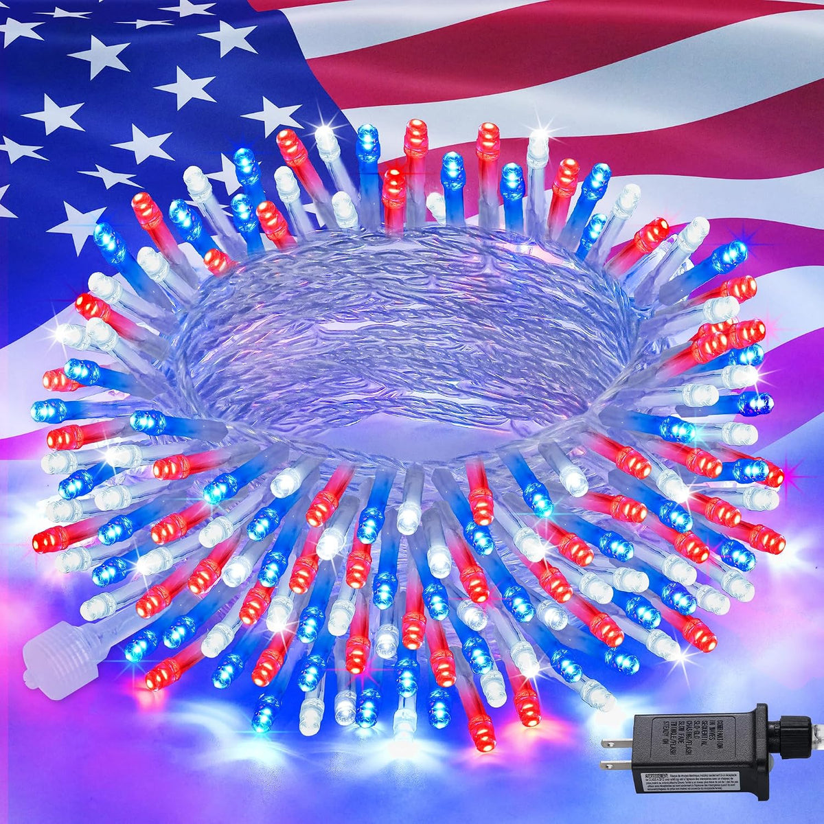 JMEXSUSS Luces rojas, blancas y azules, 200 luces LED del 4 de juli...