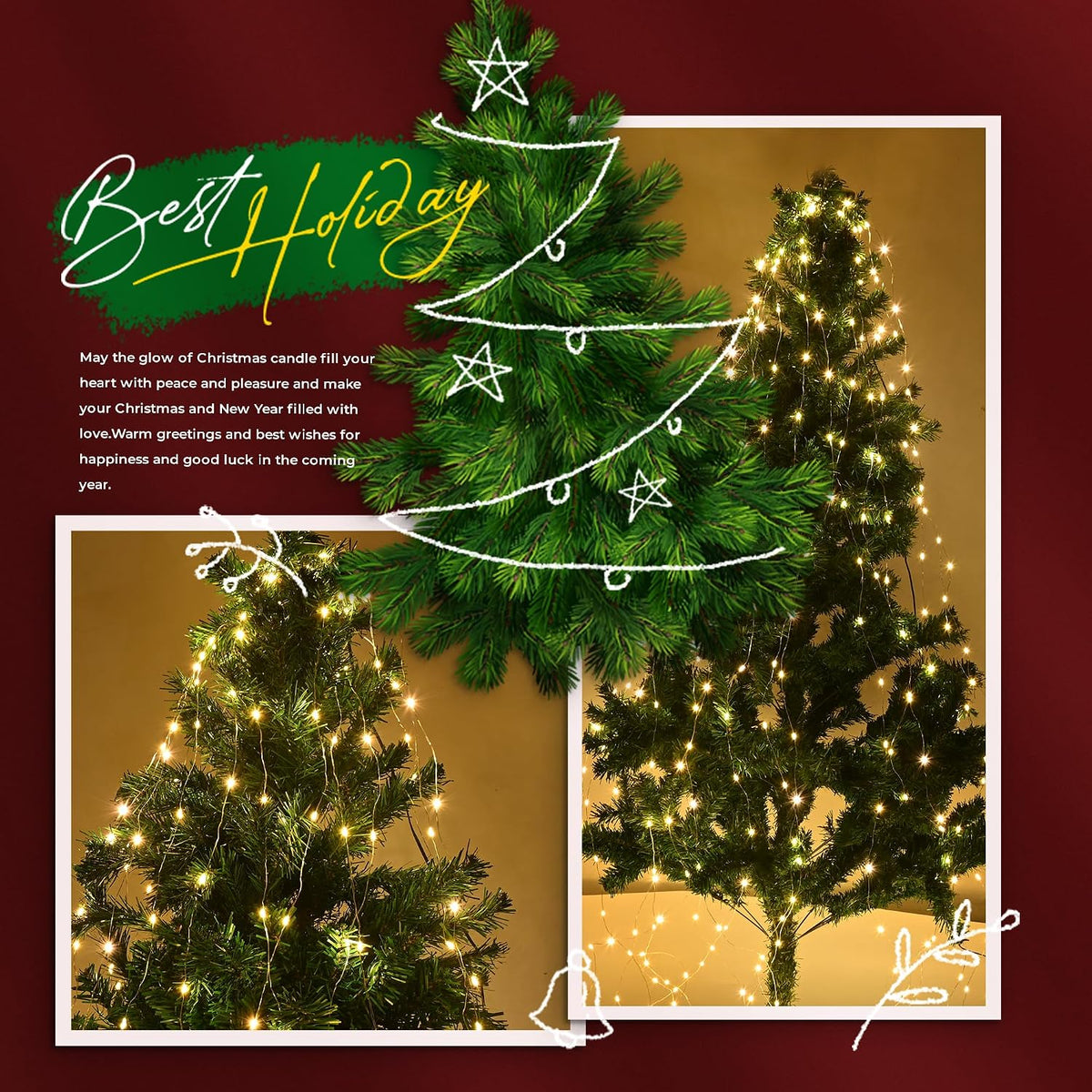 ForChic Luces de árbol de Navidad, 400 luces LED de Navidad con 8 m...
