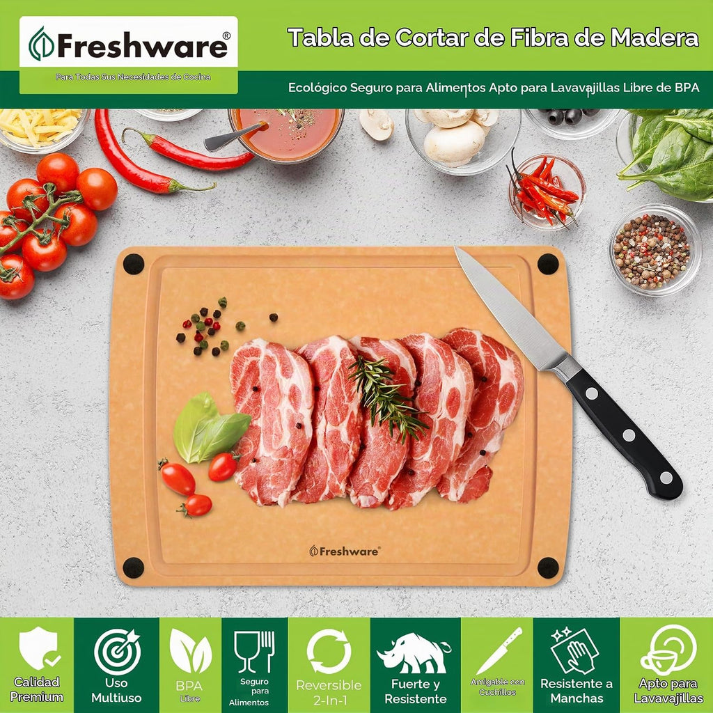 Tabla de cortar para cocina, tabla de cortar de madera con ranuras...