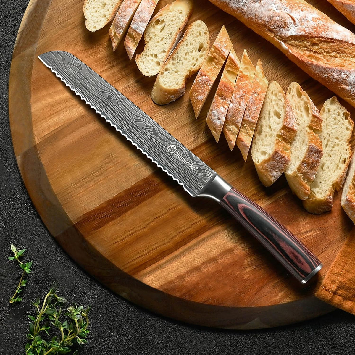 Sunnecko Cuchillo de pan de 8 pulgadas, cuchillo de pan dentado de...