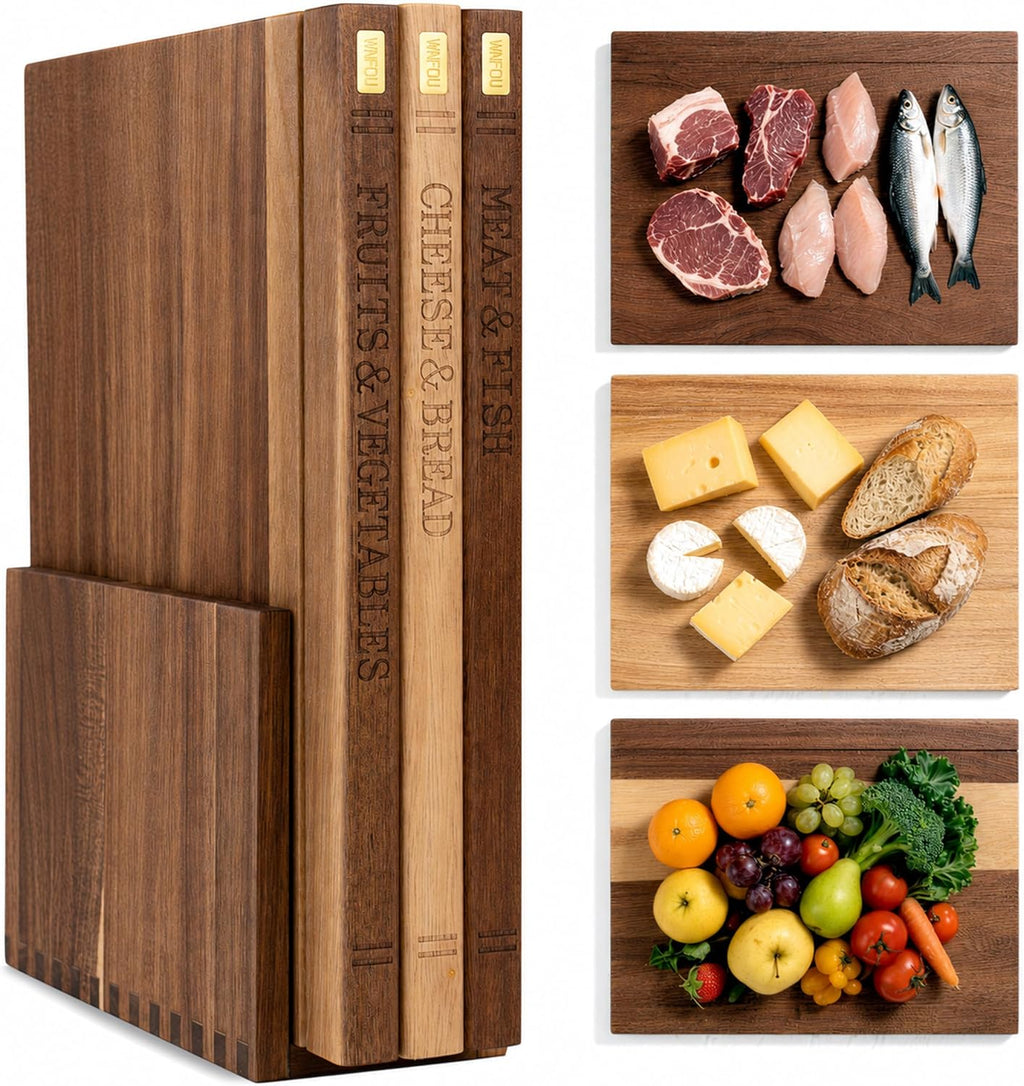 Juego de tablas de cortar libros con soporte de madera para cociner...