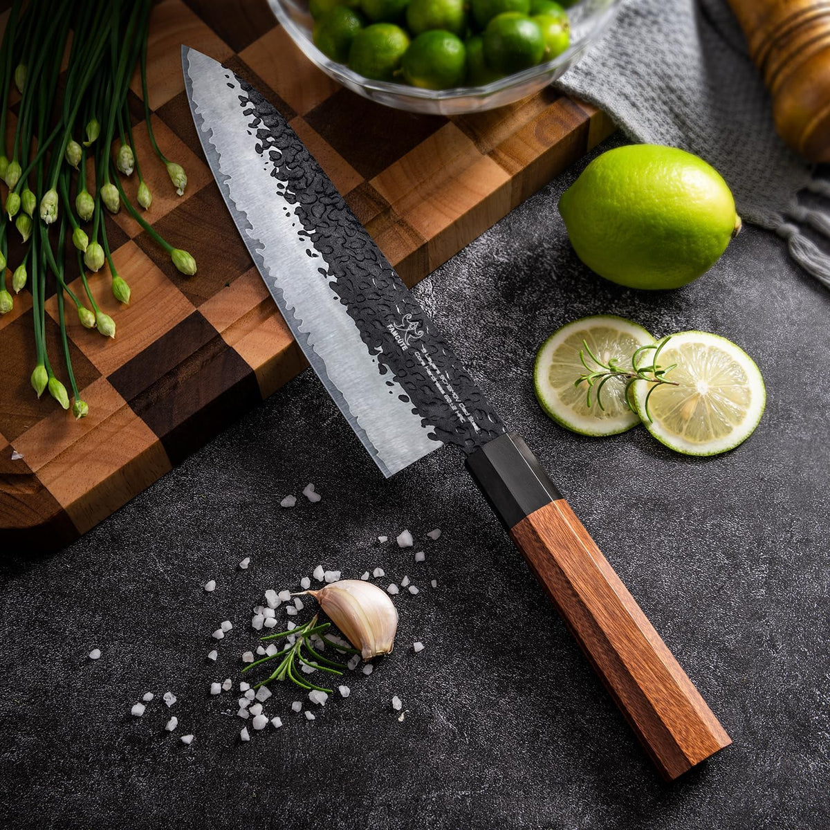 FAMCÜTE Cuchillo japonés personalizado, cuchillo de chef forjado a...
