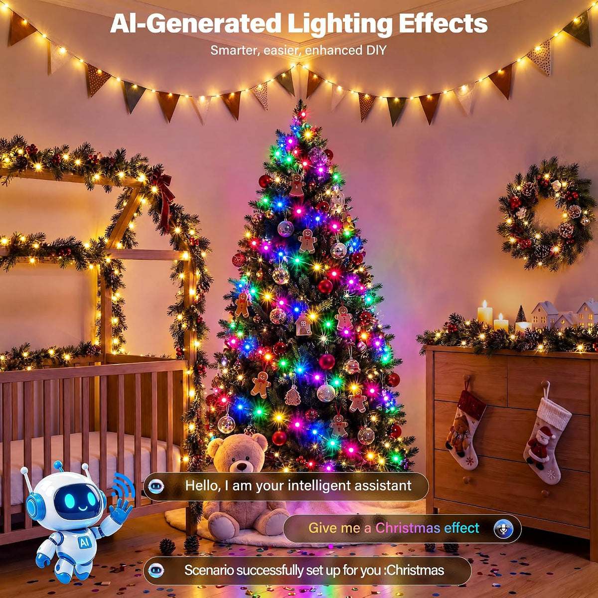 Ollny Luces de Navidad inteligentes, 131 pies 400 LED RGBW que camb...