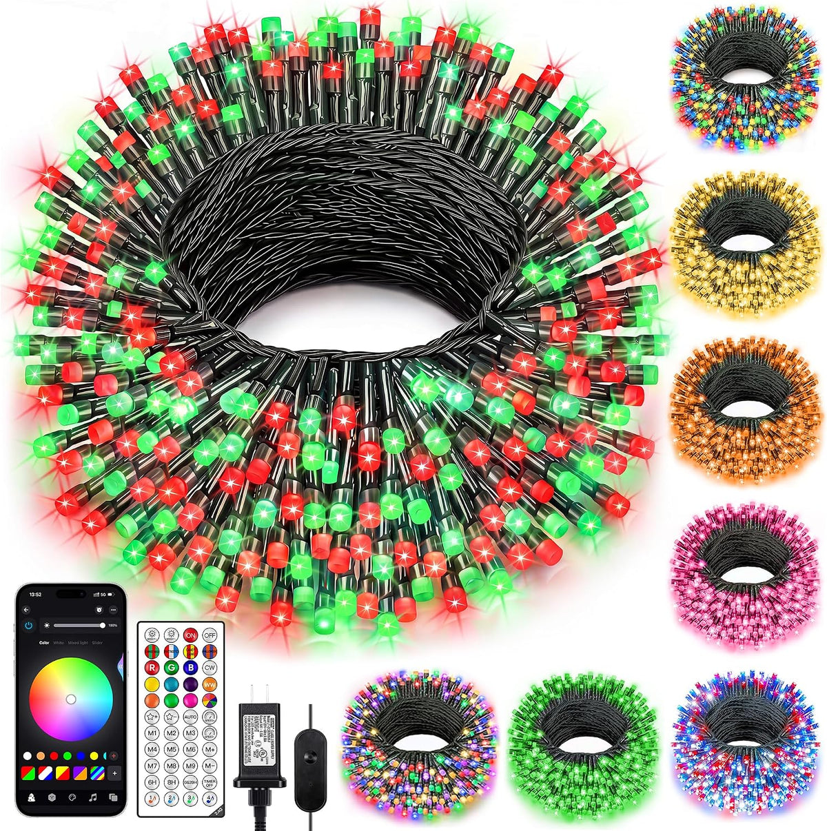 Ollny Luces de Navidad inteligentes, 197FT 600 LED RGBW luz cambian...