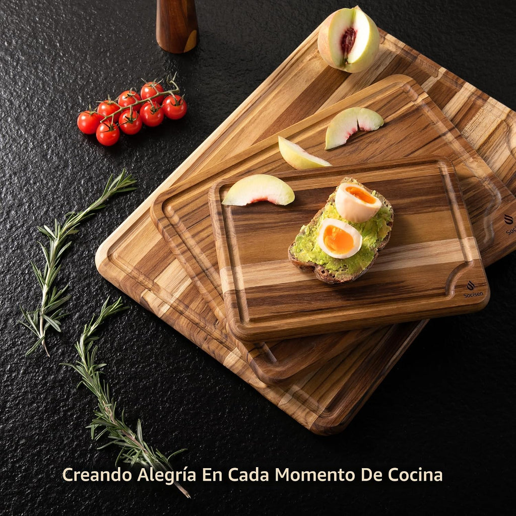 Juego de tablas de cortar de madera de teca para cocina de alta gam...