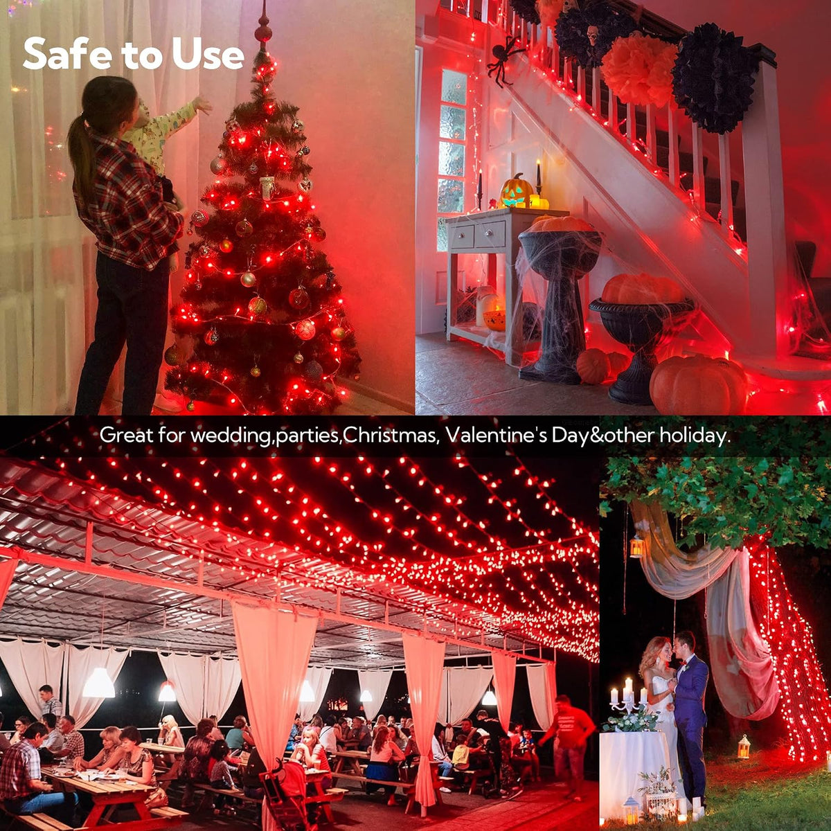 Pellimo 100 luces LED rojas de Navidad, 33 pies enchufables en cade...
