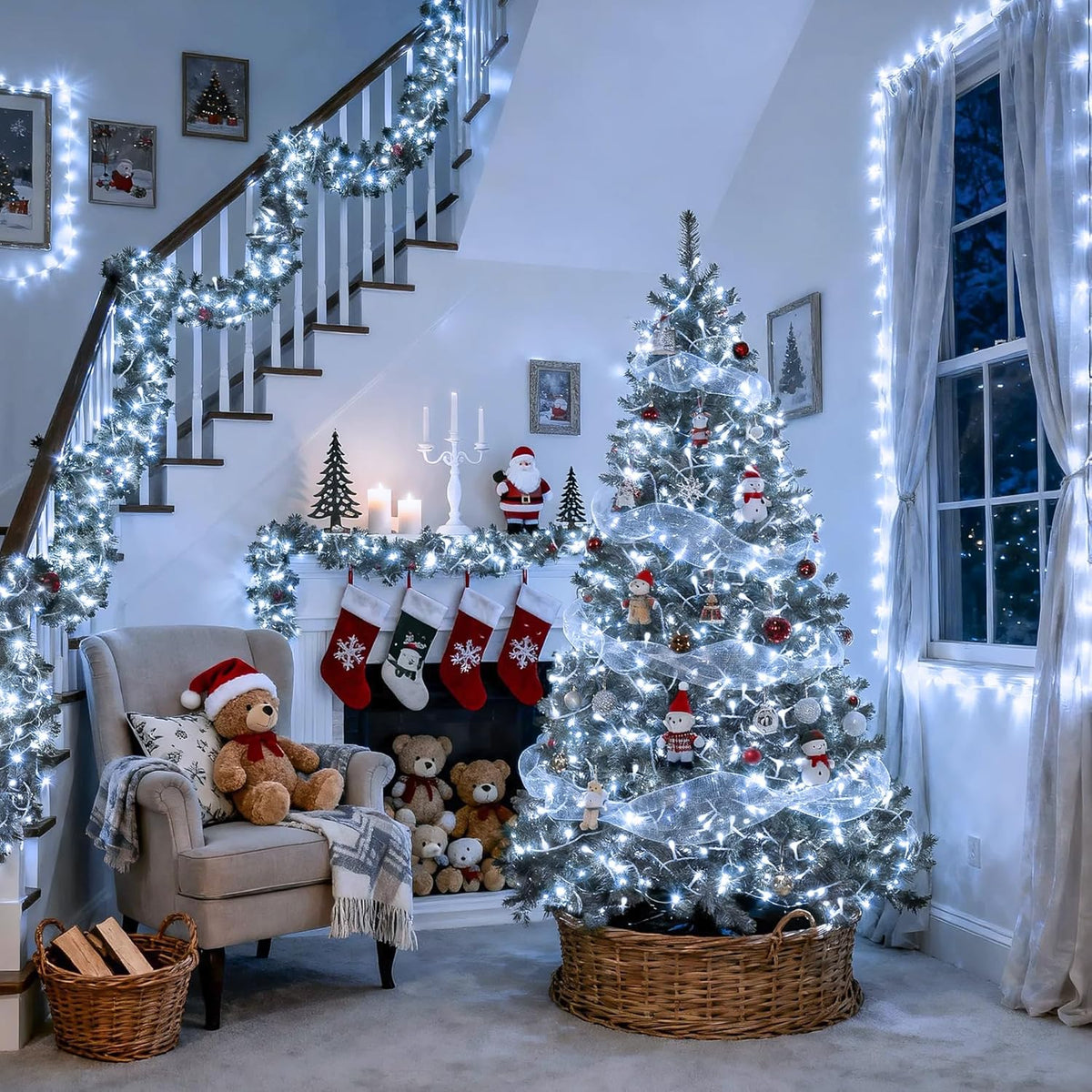 JMEXSUSS 66 pies 200 LED luces navideñas blancas para interiores y...